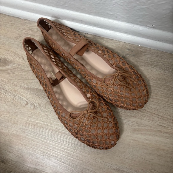 Loeffler Randall Leonie grosgrain-trimmed raffia Mary Jane ballet flats Size 9 - Picture 3 of 8